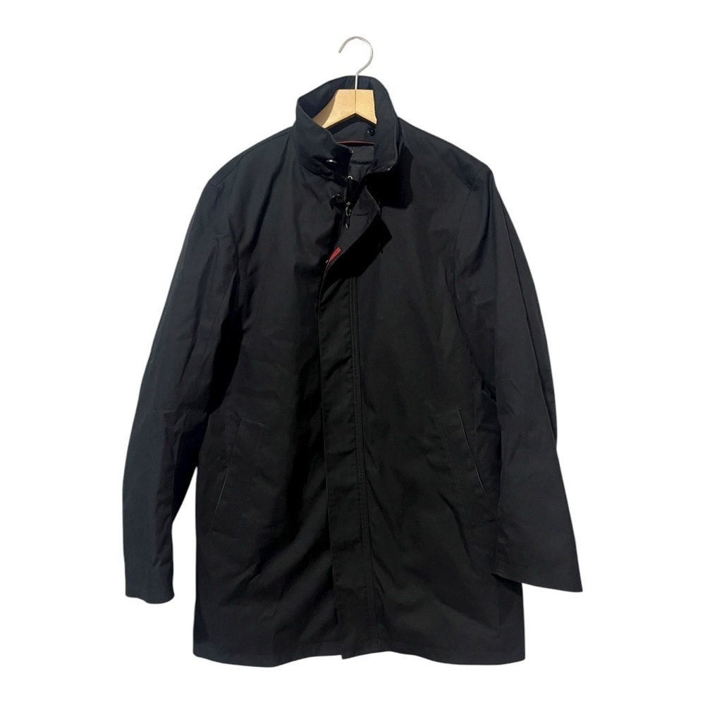 Sanyo Men's Parka Coat Size 38 Black 3/4 Length Packable Hood Removable Lining